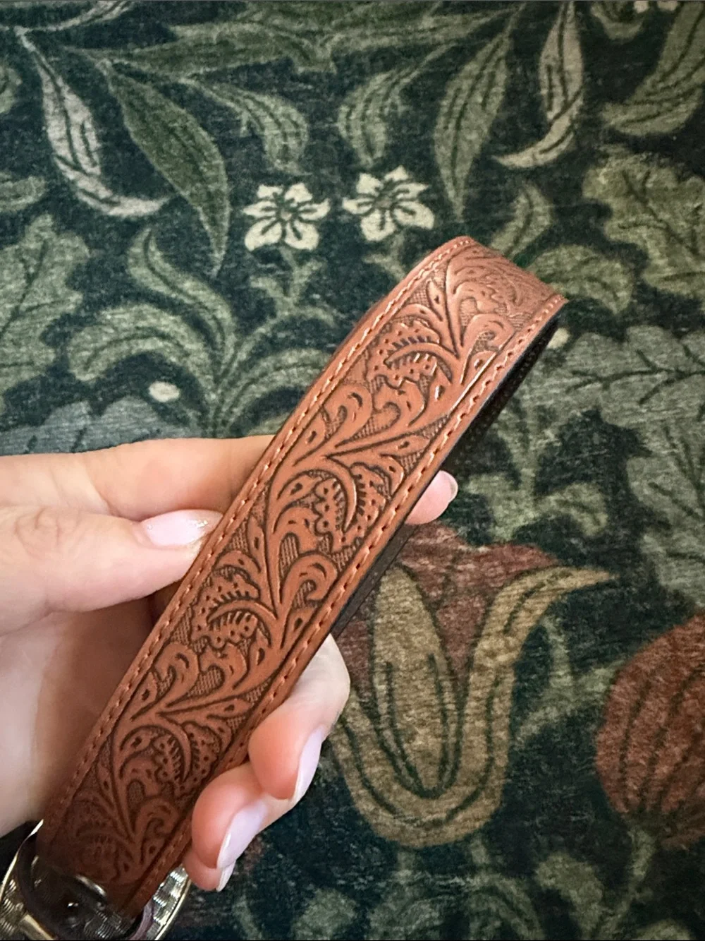 Brown Tooled Kids Belt with Silver Oval Buckle & Gold Longhorn